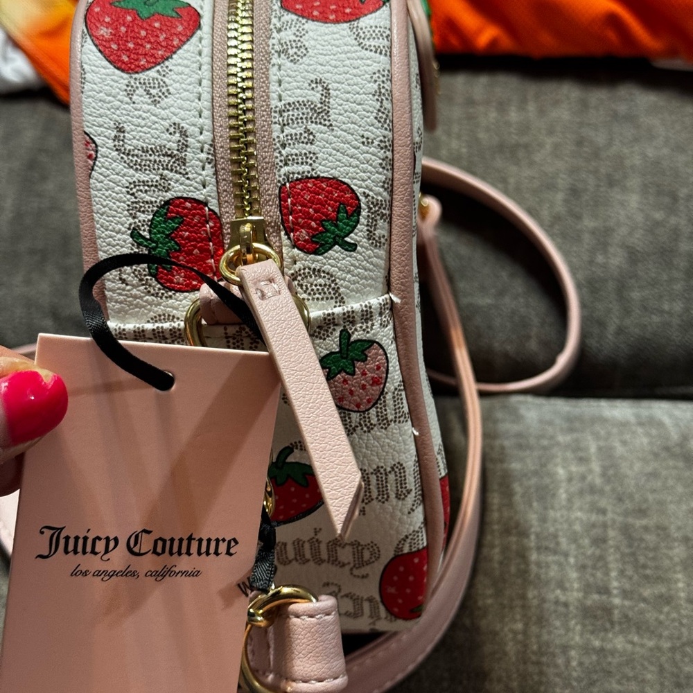 Juicy Couture Pink‎ and White Crossbody Bag with Playful Design of strawberries - Picture 4 of 6